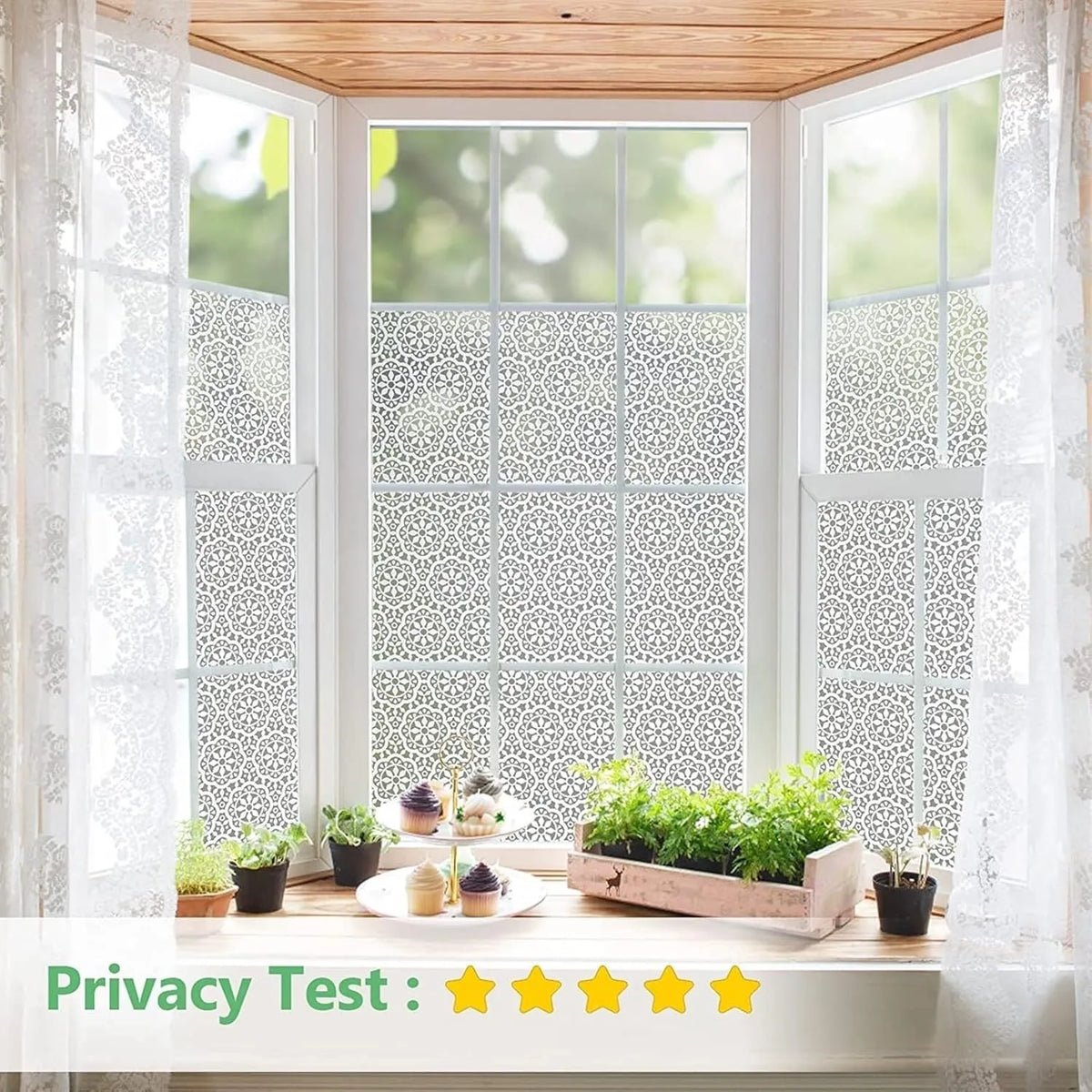 film fenêtre décoratif moderne motif géométrique blanc adhésif isolation thermique uv protection thermique