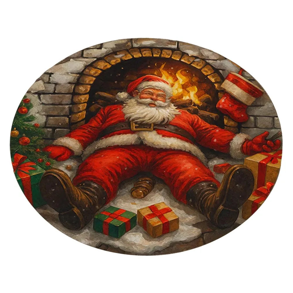 tapis rond noël père noël train pingouins guirlande rouge décoration chambre vinyle sans bpa