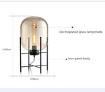 lampe table moderne verre fumé interrupteur bouton acier noir éclairage intérieur chambre salon
