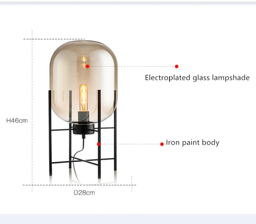 lampe table moderne verre fumé interrupteur bouton acier noir éclairage intérieur chambre salon