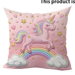 coussin licorne rose arc ciel nuages étoiles coeurs dessin animé zip invisible polyester coton