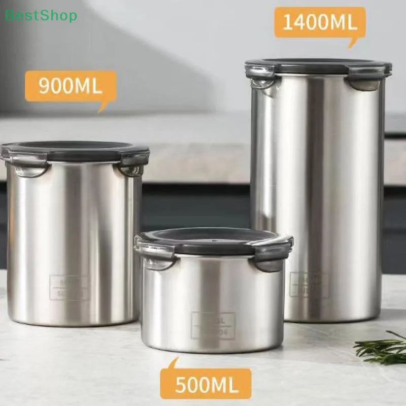 boîtes hermétiques acier inoxydable clips plastique noir aliments grains épices moderne minimaliste