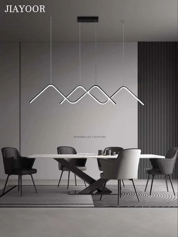 suspension lumineuse pendentif led moderne minimaliste ligne ondulée blanc opacité restaurant cuisine