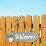 décor maison panneau welcome bois clair rustique lettres relief saisonnier ornement entrée fixe corde