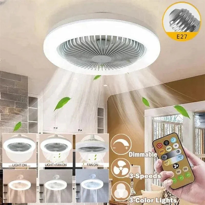 lampe ventilateur plafonnier moderne blanc grille télécommande led silencieux chambre salon