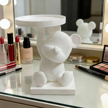 présentoir bijoux blanc rangement maquillage ours polaire moderne ludique décoration anneaux bagues rouges lèvres