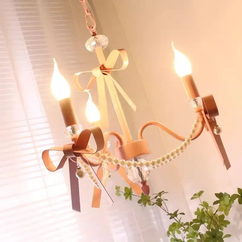 lustre rose clair rubans cristal vintage chic chambre enfant led moderne