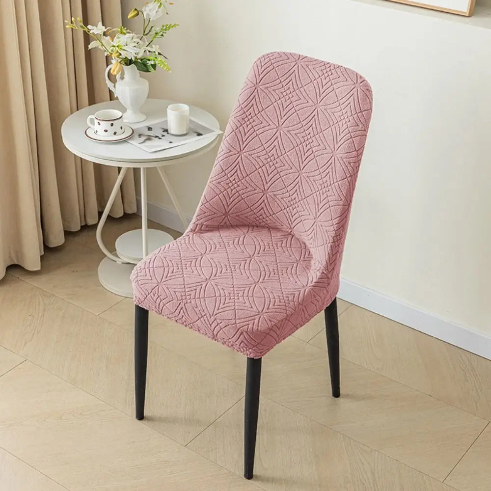 housse chaise gris rose motif géométrique moderne adhésif élastique polyester coton