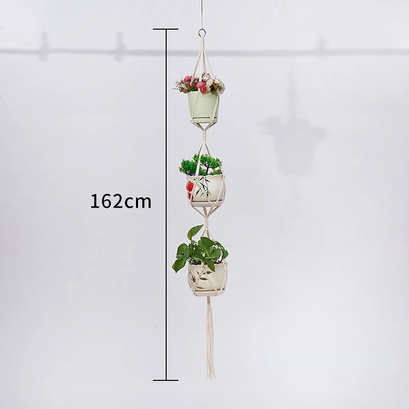 support plante suspendue macramé boho rotin blanc sculpté main decoration maison balcon jardin anneau