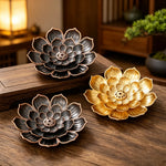 support incense lotus métal noir bronze doré décoration zen floral aromathérapie