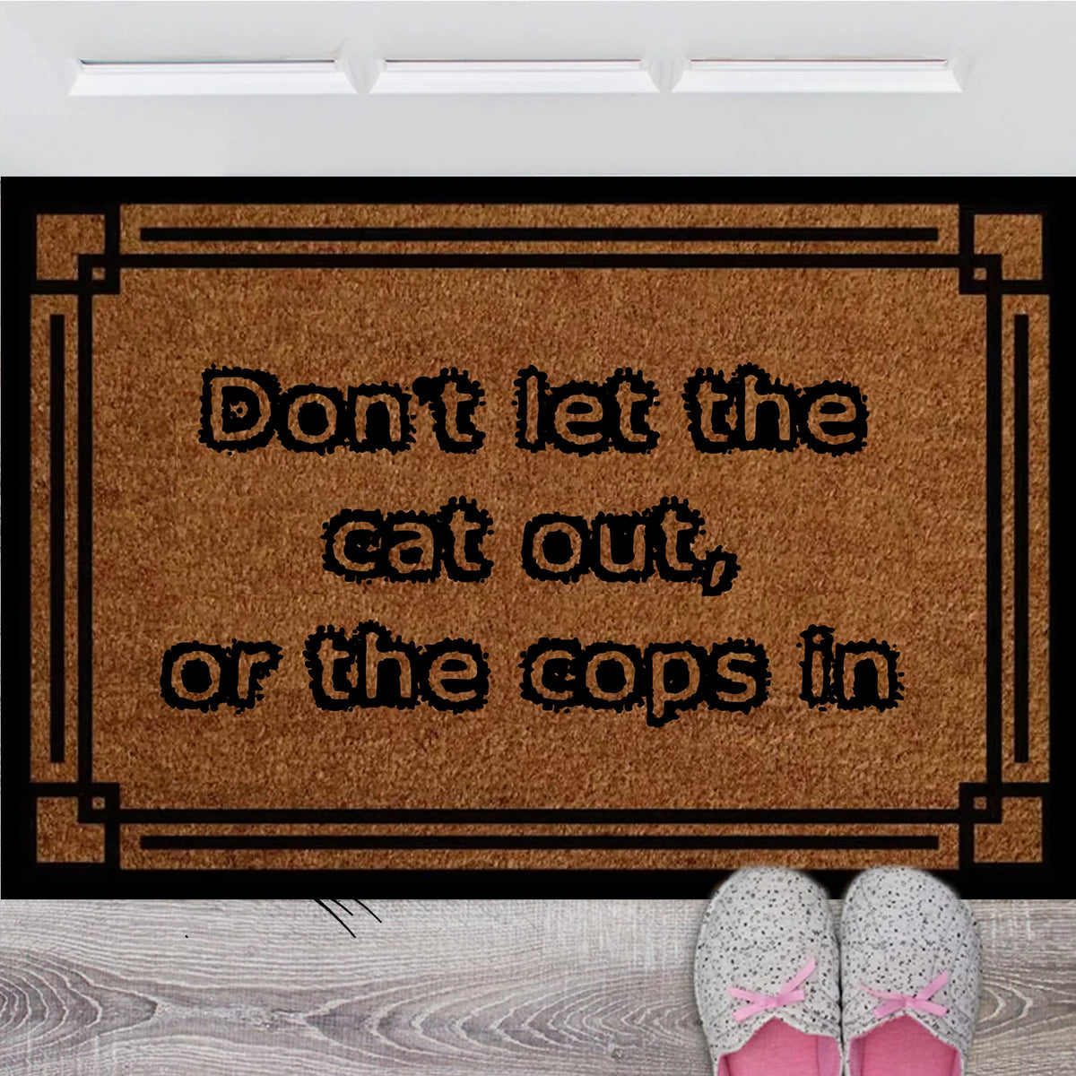 tapis d'entrée antidérapant marron chats noirs humour extérieur sol résistant bactéries