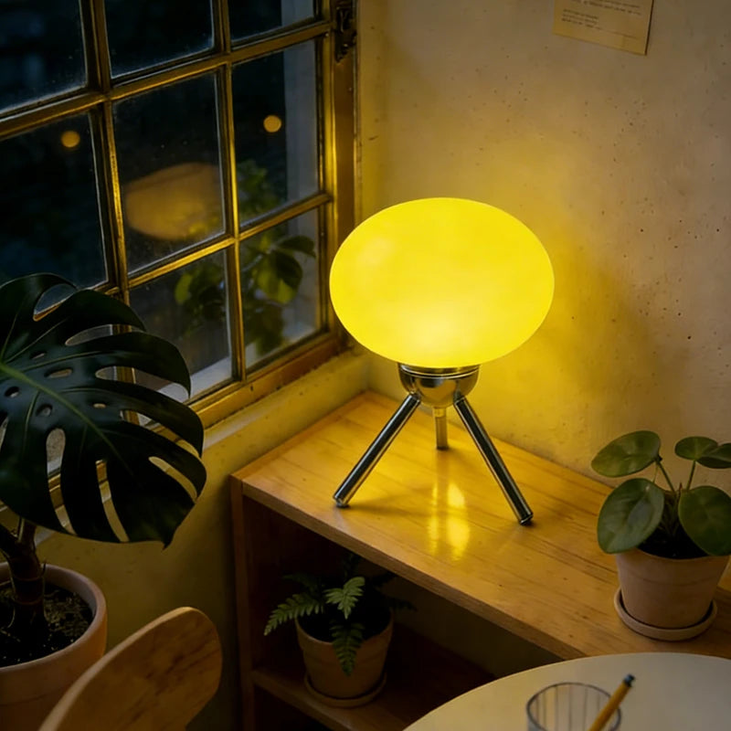 lampe table moderne rouge verre mat pieds métalliques flux lumineux led blanc orange verte