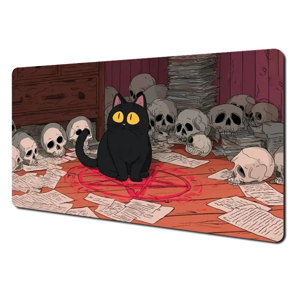 tapis jeu playmat chat épée cartes géométrique orange noir rouge illustration animateur