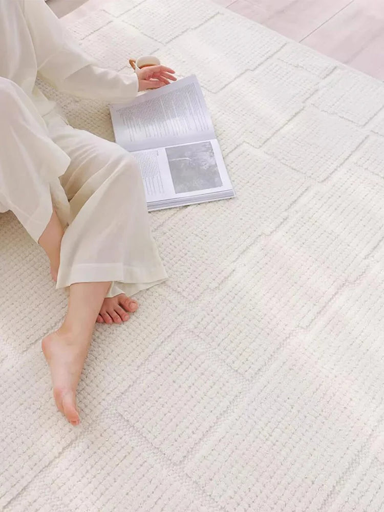 tapis blanc texture moderne salon chambre coucher laine coton 90 10 lavage main rectangle