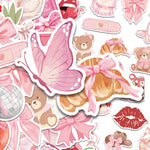 stickers illustration papillon rose blanc ours ballerines coeurs fleurs adhésifs 50pièces cartoon