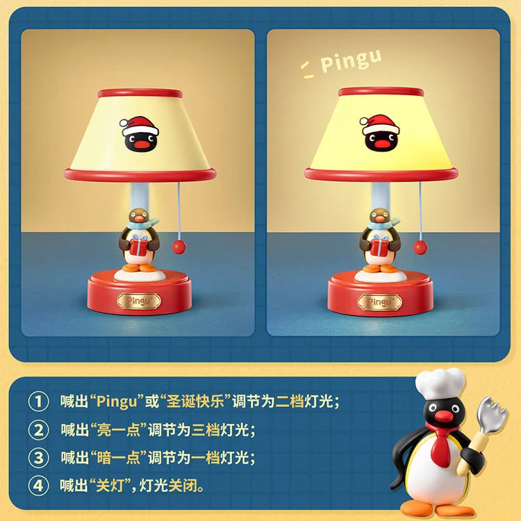 lampe table dessin animé pingouin bleu jaune rouge abat jour cartoon figurine carte postale