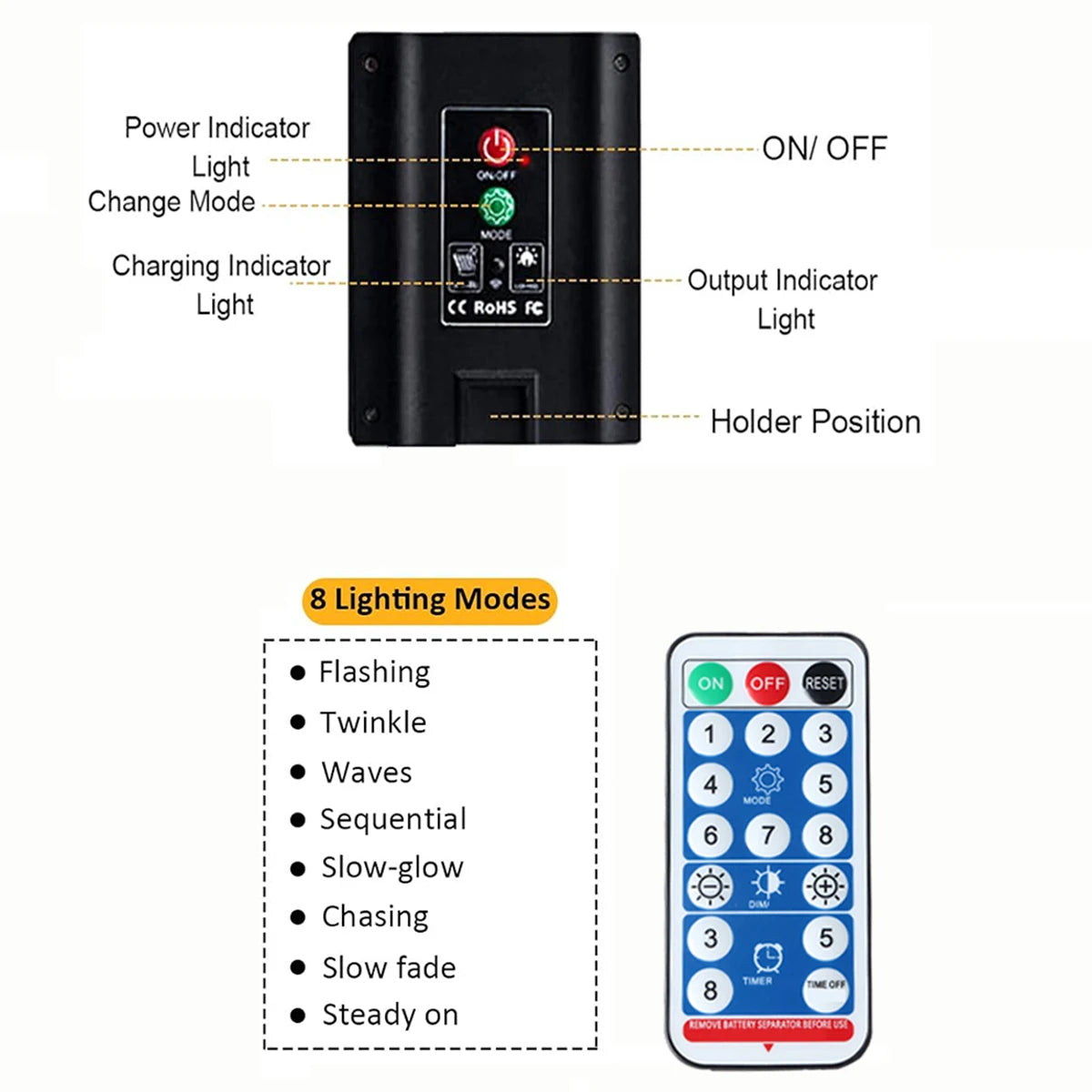 guirlande lumineuse solaire dorée moderne 100 led 12m télécommande incluse patioextérieur