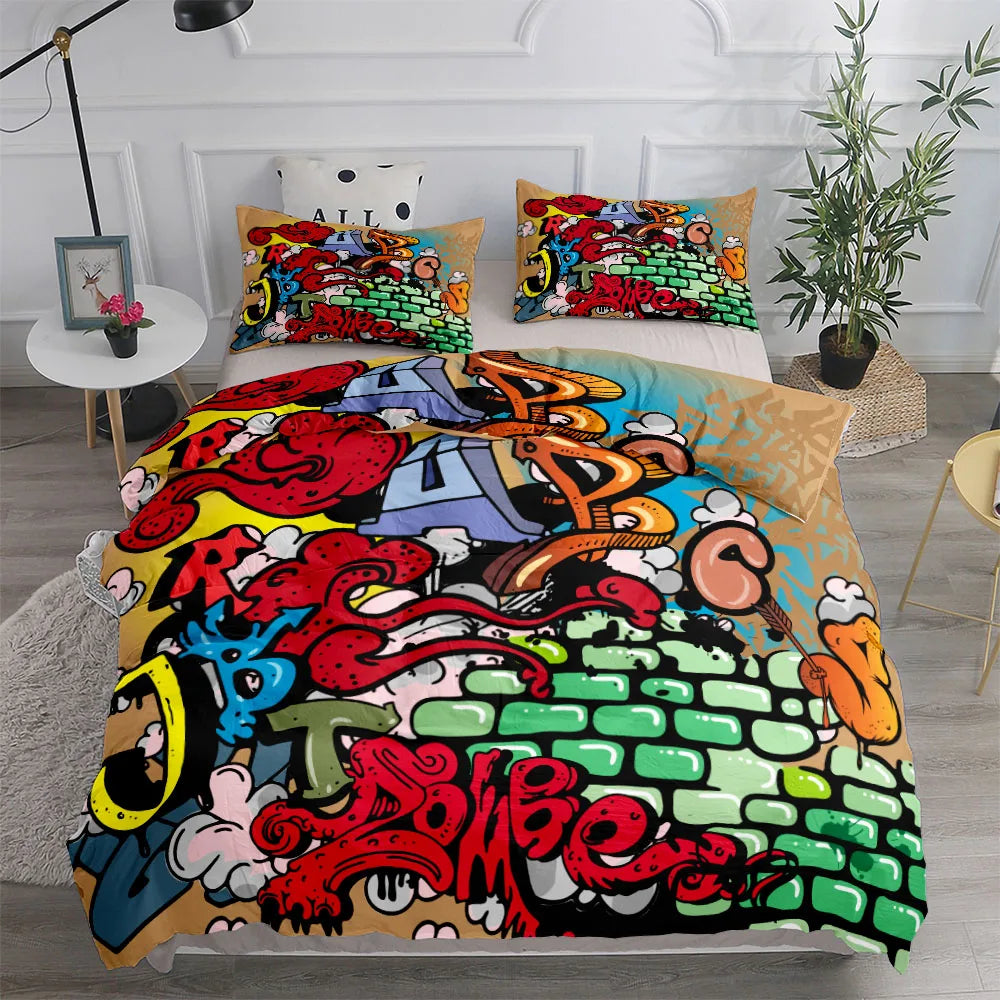 Détail du motif graffiti sur housse de couette