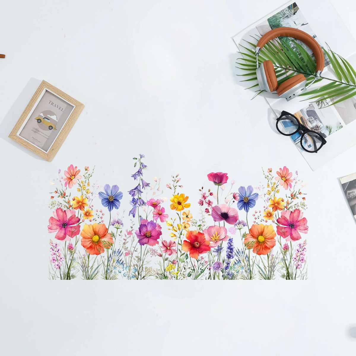 autocollants muraux fleurs variées multicolores décoration moderne intérieure adhésif salon chambre opaque