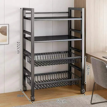 étagère mobile métal noire paniers intégrés moderne fonctionnelle roulettes salon cuisine balcon