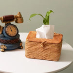boîtes mouchoirs tissu tressé rustique marron clair boucle métallique rangement serviettes papiers toilette salle
