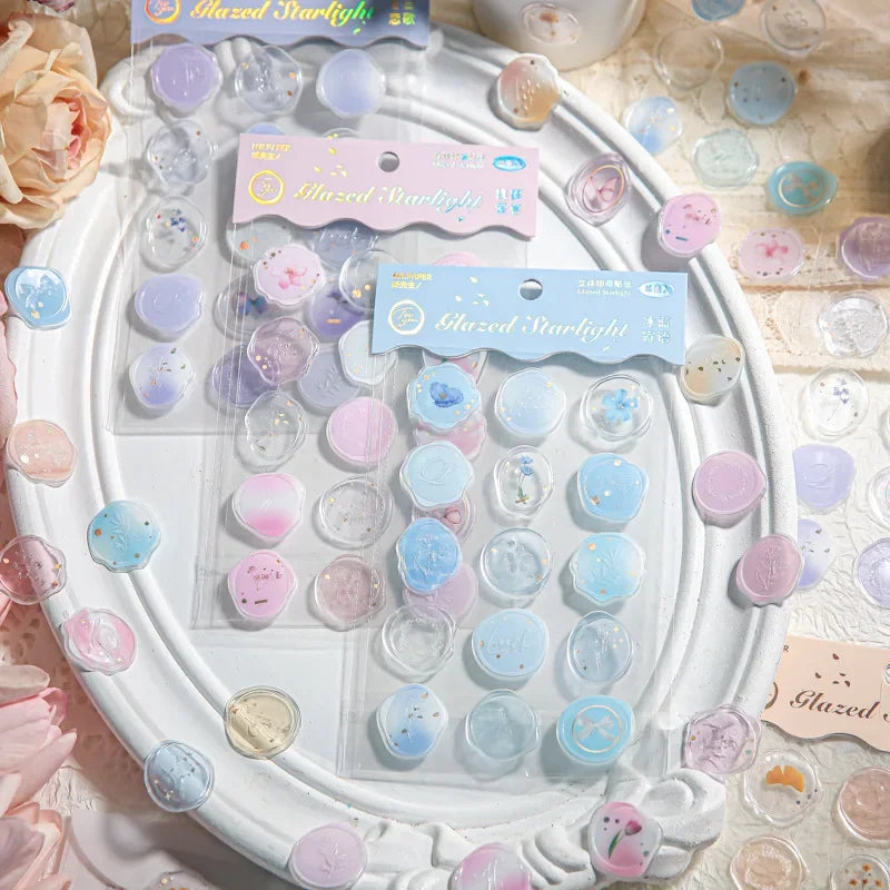timbres adhésifs décoratifs fleurs papillons rose bleu clair blanc translucides romantiques adhésifs enveloppes fêtes