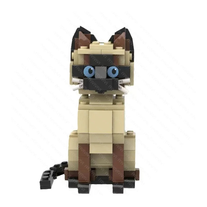 statue chat blocs beige clair noir bleu pot fleurs plantes grasses