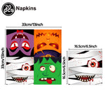 serviettes papier halloween motifs citrouille fantôme crâne main ensanglantée sorcière chauve souris cocktail