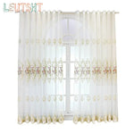 rideau tulle transparent brodé fleur doré élégant maison moderne polyester