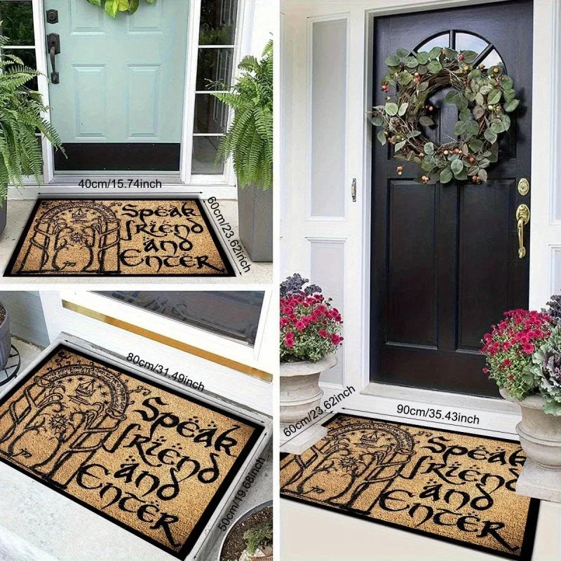 tapis bienvenue porte inscription fantasy beige noir antidérapant extérieur entrée vestibule couloir moderne