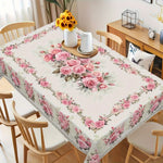 nappe fleur rose printemps moderne rectangle maison décoration table verre assiette couverts