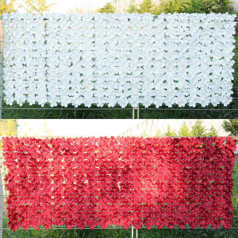 rideau fleurs artificielles rouge blanc rose mariage extérieur décoration moderne clips fixations