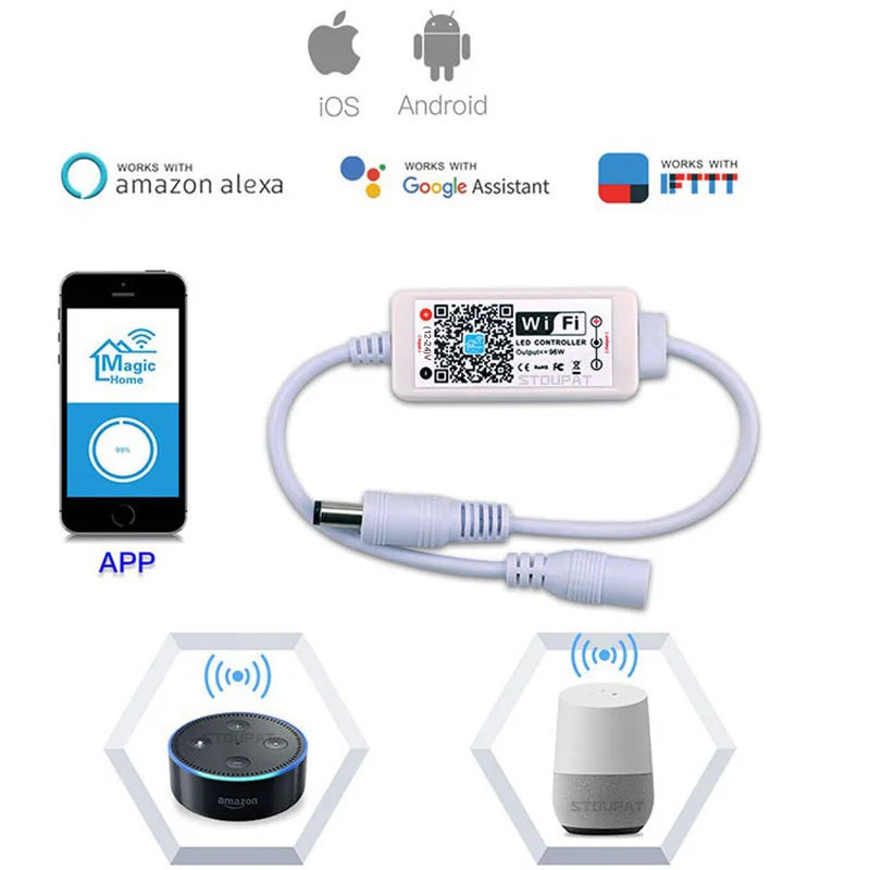 contrôleur led wifi blanc moderne connecteur qr code app alexa google