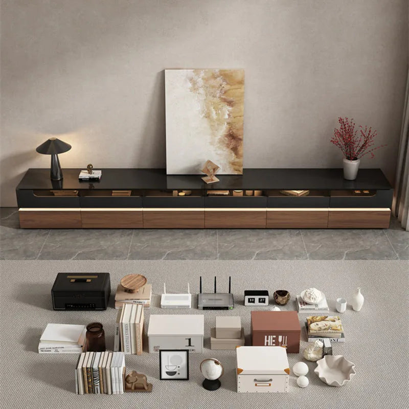meuble tv moderne mdf noir bois naturel support télé 160cm assemblage facile salon