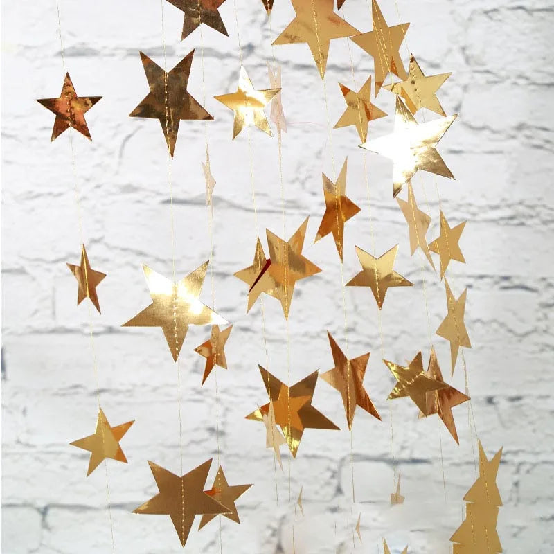 guirlande étoiles or argent blanc festives anniversaire noël mariage décoration chambre enfants métalliques brillantes