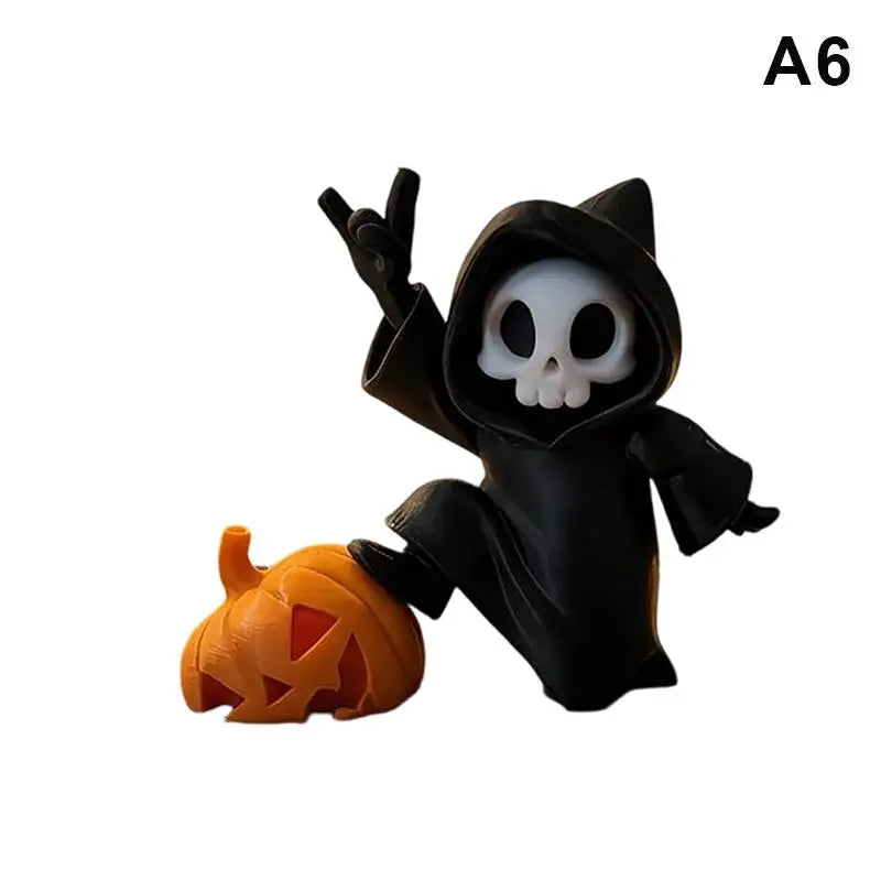 figurines squelette crâne bonbons casque livre halloween decoration maison erotique cartoony