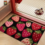 tapis moderne fraises noir rouge rose anti dérapant entrée bain couloir soft polyeste