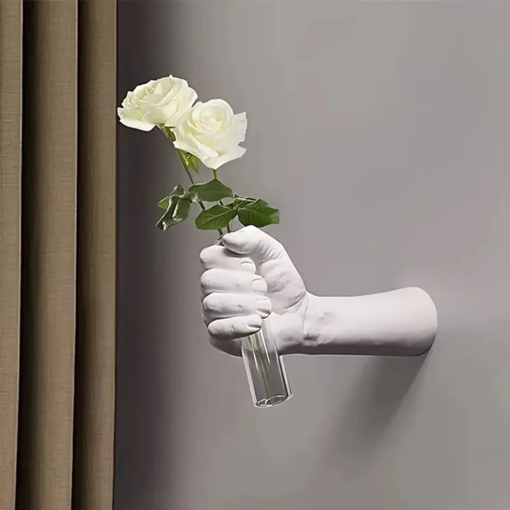 vase mural main blanc vase transparent minimaliste fixations murales deco moderne