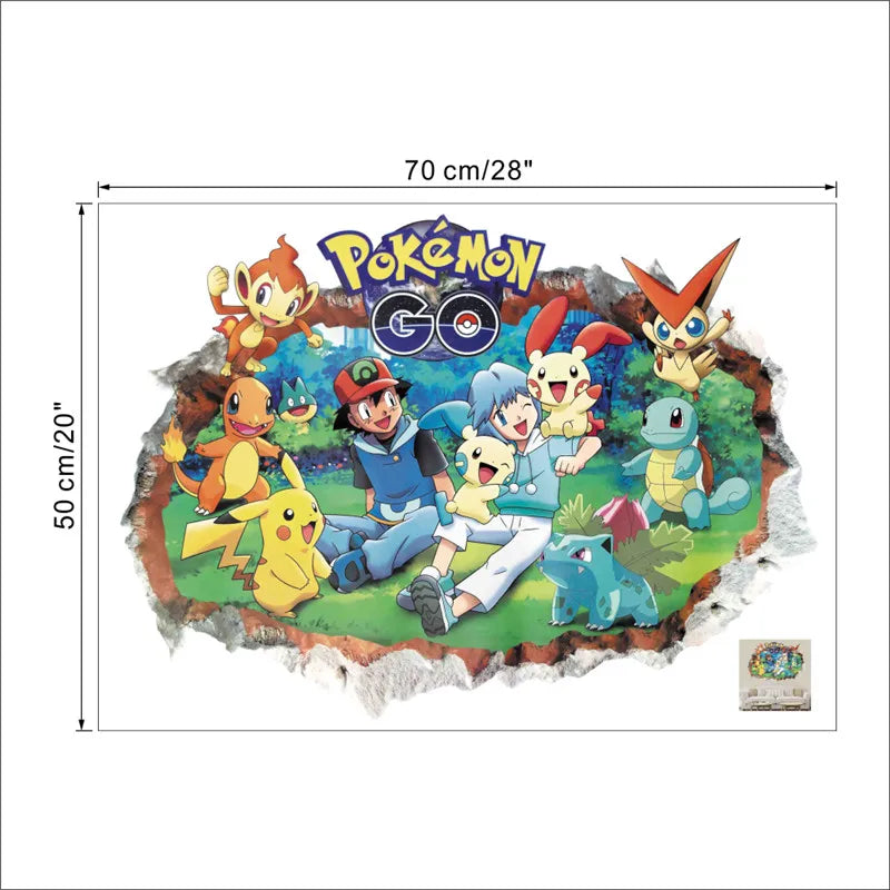sticker mural 3d pokemon pikachu personnages animés arrière plan naturel adhésif