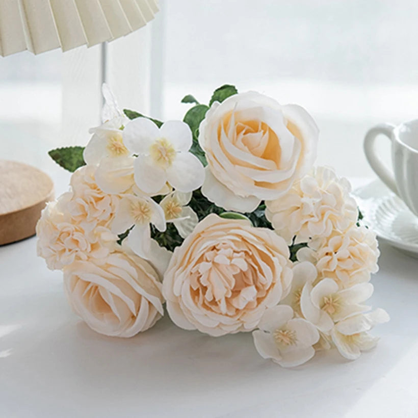 bouquet fleurs artificielles violet rose blanc classique intérieur décoration maison événement anniversaire mariage