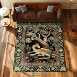 tapis art nouveau dragon stylisé bleu noir vert arbre fleurs moderne salon chambre