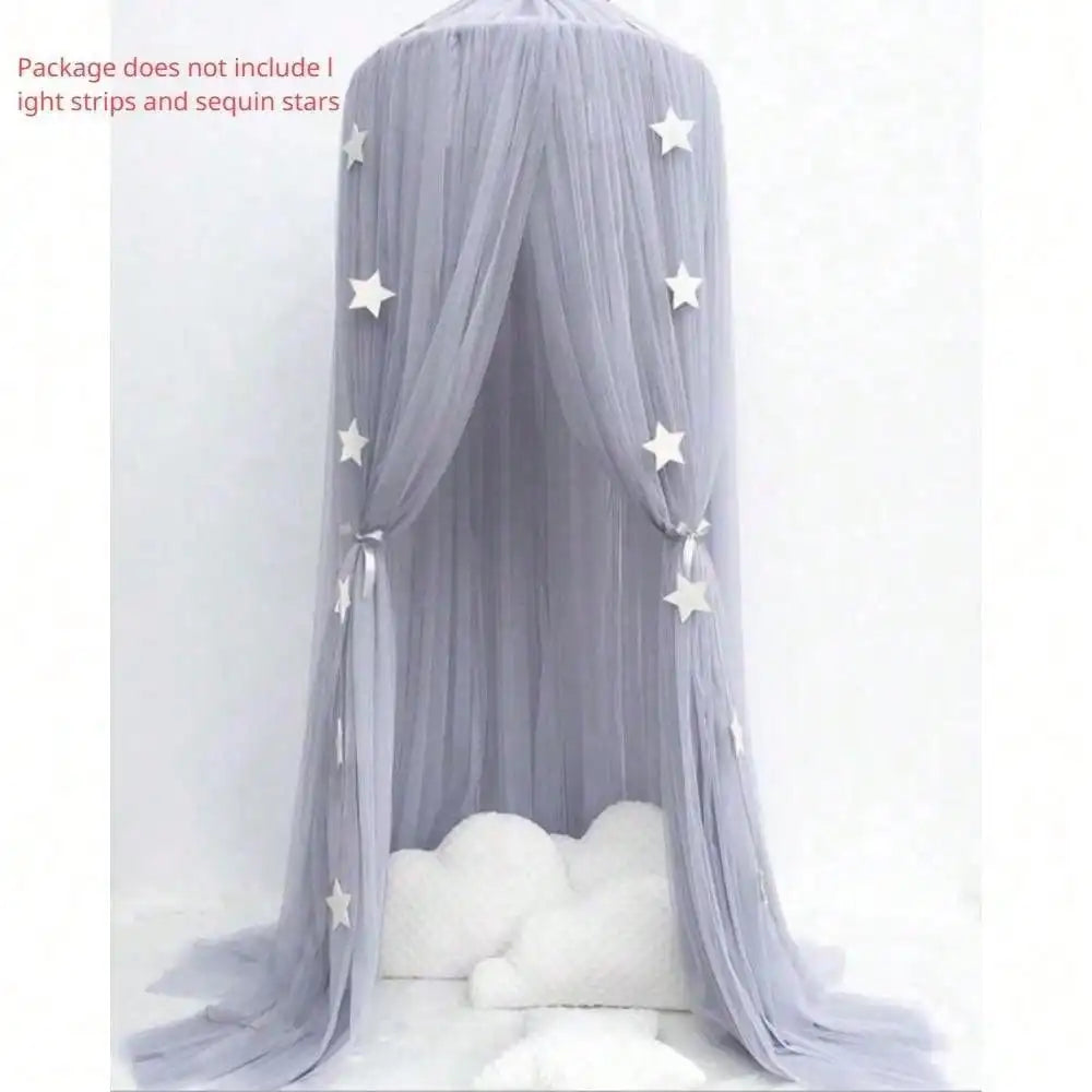 rideau lit bébé rose étoiles blancs tulle décoratif quatre saisons