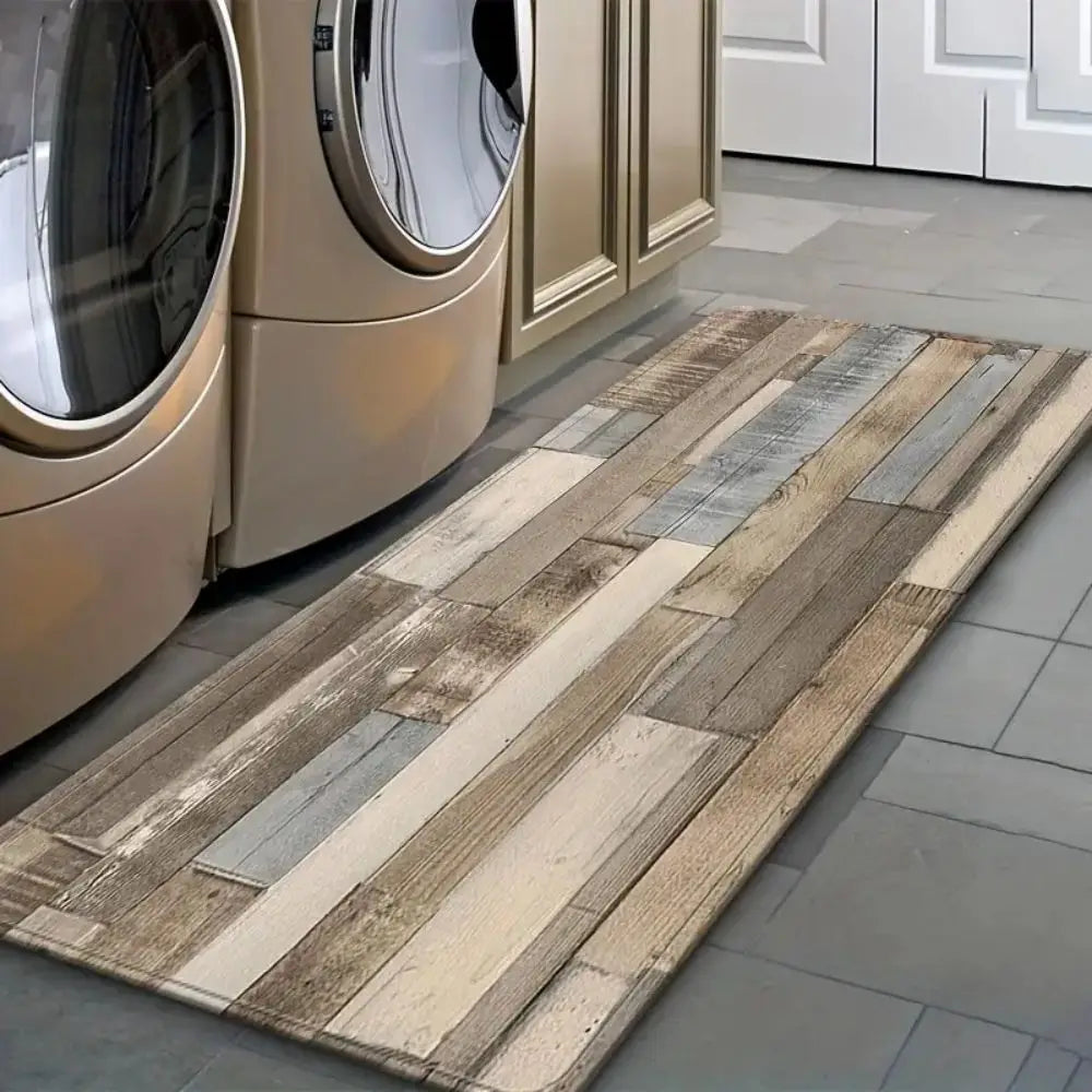 tapis rustique patchwork bois beige gris bleu clair antidérapant moderne intérieur extérieur
