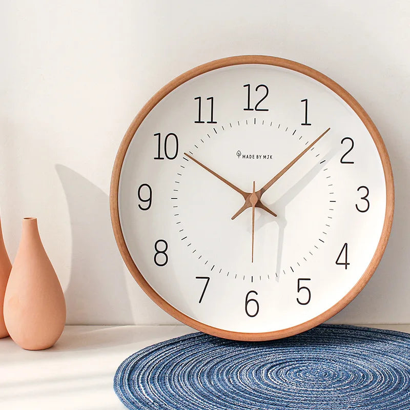 horloge murale moderne minimaliste bois blanc beige chambre salon