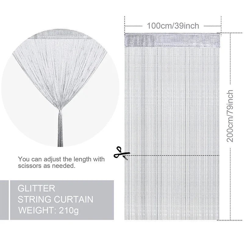 rideau franges perlées 100x200cm polyester transparent moderne salon décoration couleur argentée