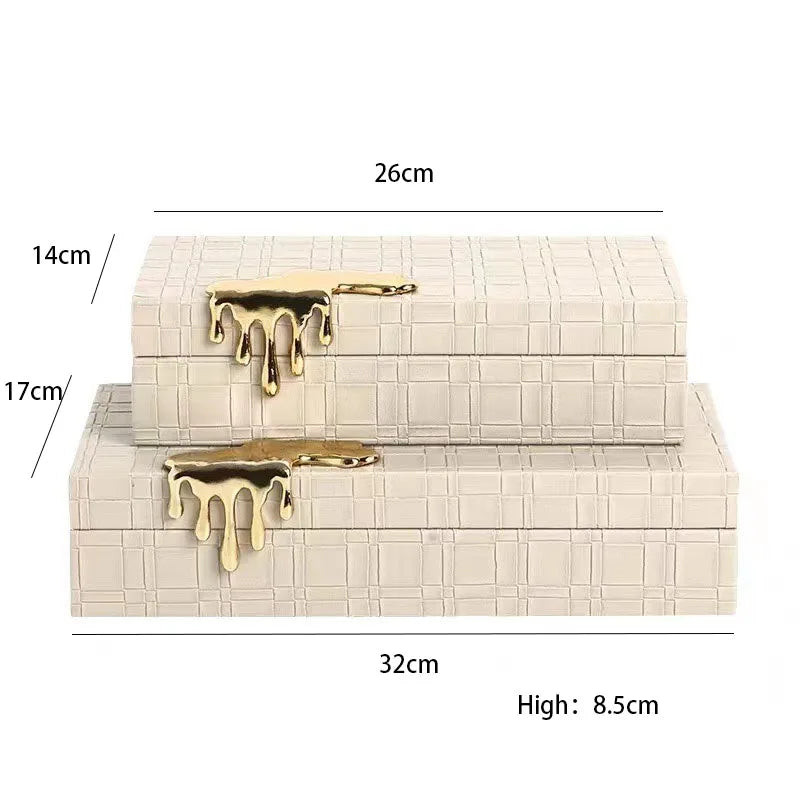 boîte bijoux cuir moderne carré poignées dorées beige noir grande taille