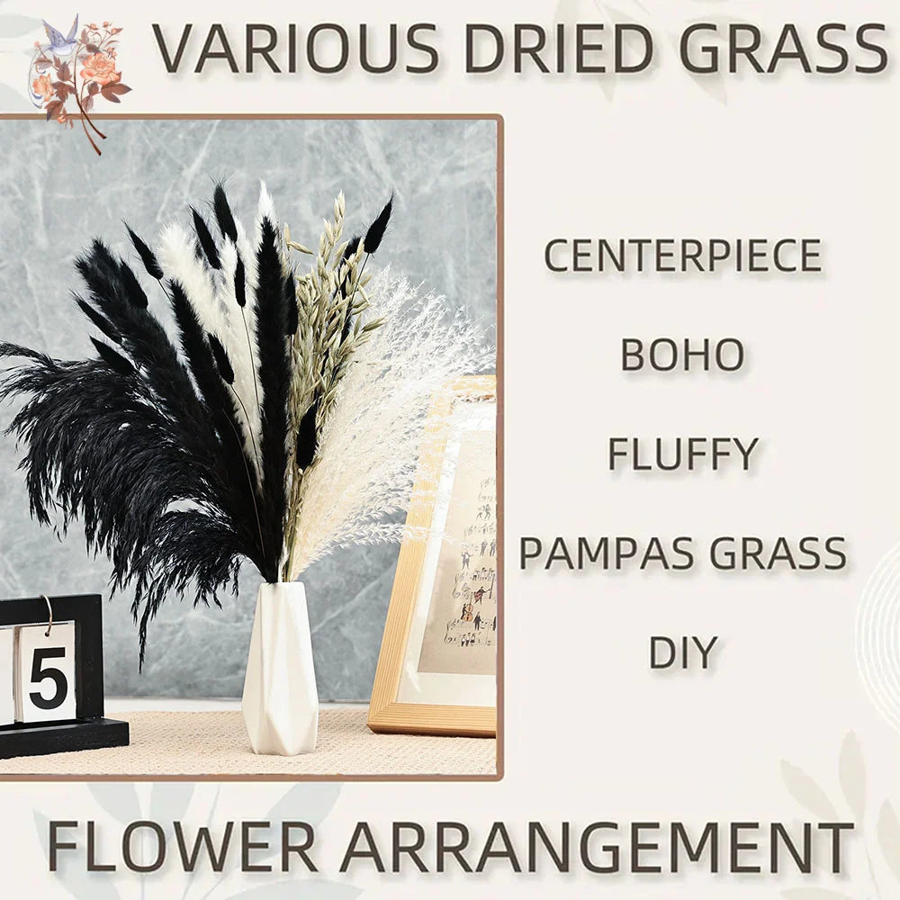 bouquet pampas séchés noir blanc décoration maison halloween anniversaire boho festive