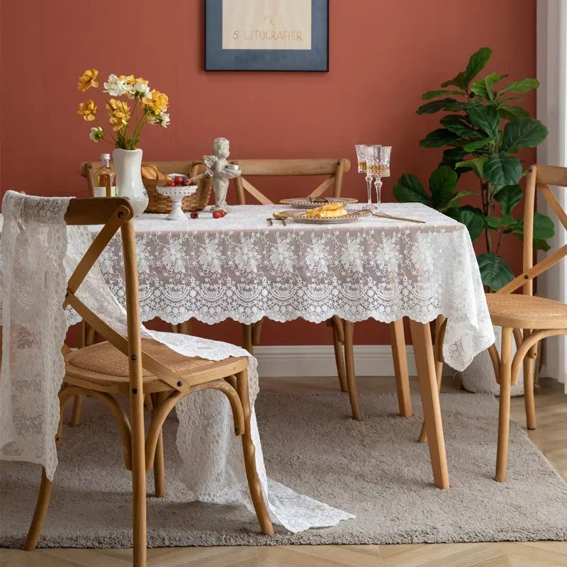 nappe dentelle motif floral mariage fête mère action grâce transparent rustique élégante table hiver
