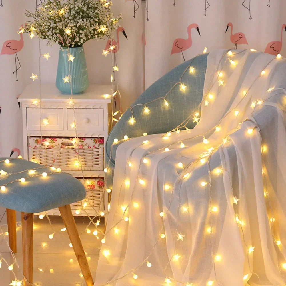 guirlande lumineuse étoiles blanc doré moderne chambre noël 5v batterie sèche 1.5m 3m