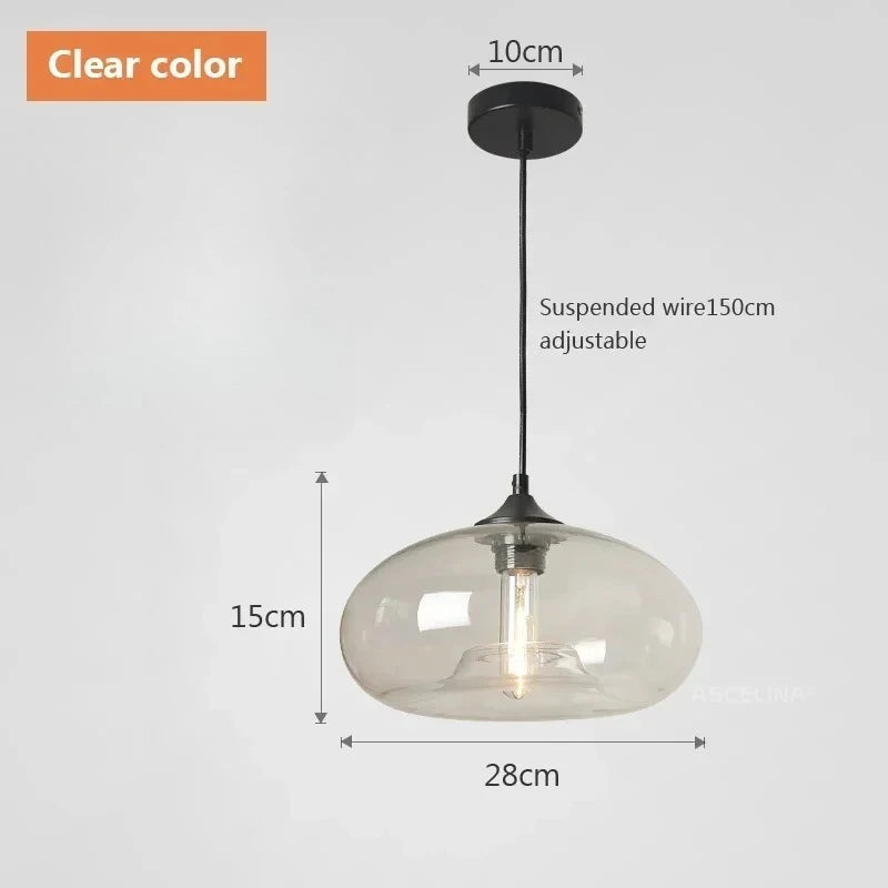Suspension lumineuse verre soufflé moderne couleur transparent brun rouge bleu ampoule filament câble noir